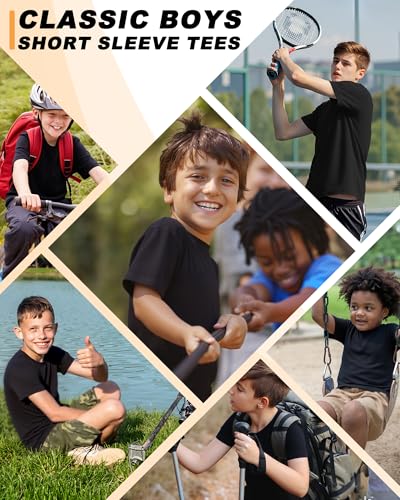 Image of Boys Shirts Athletic Dry Fit Neon T Shirts Short Sleeve Kids Youth Moisture Wicking Quick Dry Sports Training Performance Tee