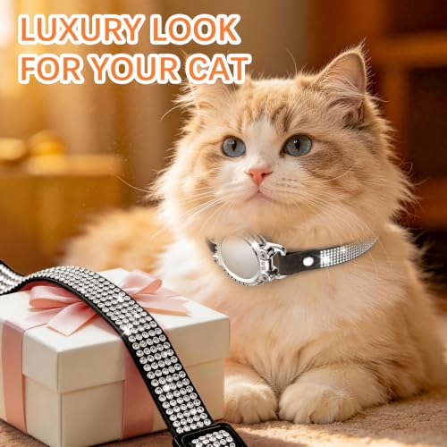 Image of AirTag Cat Collar Breakaway, Rhinestone Collars with Air Tag Holder, Black