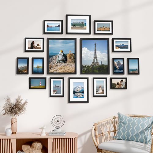 Image of Vittanly 16 Pack Picture Frames, Gallery Wall Frame Set with 2Pcs 11x14, 2Pcs 8x10, 6Pcs 5x7 and 6Pcs 4x6 Photo Frames, Picture Frames Collage Wall Decor for Wall or Tabletop Display, Black