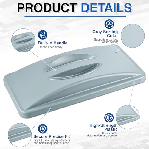 Image of Maxdot 2 Pcs Recycle Bin Lids with Handle for 23 Gallon Slim Trash Can Plastic Recycling Trash Can Lids, Garbage Waste Sorting Lid for Kitchen Classroom Office Outdoor