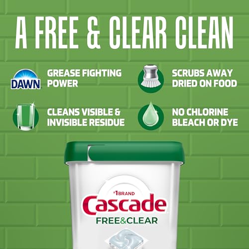 Image of Cascade Free & Clear Dishwasher Pods, Dishwasher Detergent, Dish Detergent Soap, Lemon Essence, 19 Count (Pack of 4)