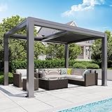 MELLCOM Electric Retractable Pergola 10x13, Aluminum Motorized Louvered Pergola, 2 Independent Adjustable Louvers, Integrated Drainage System, Dark Gray