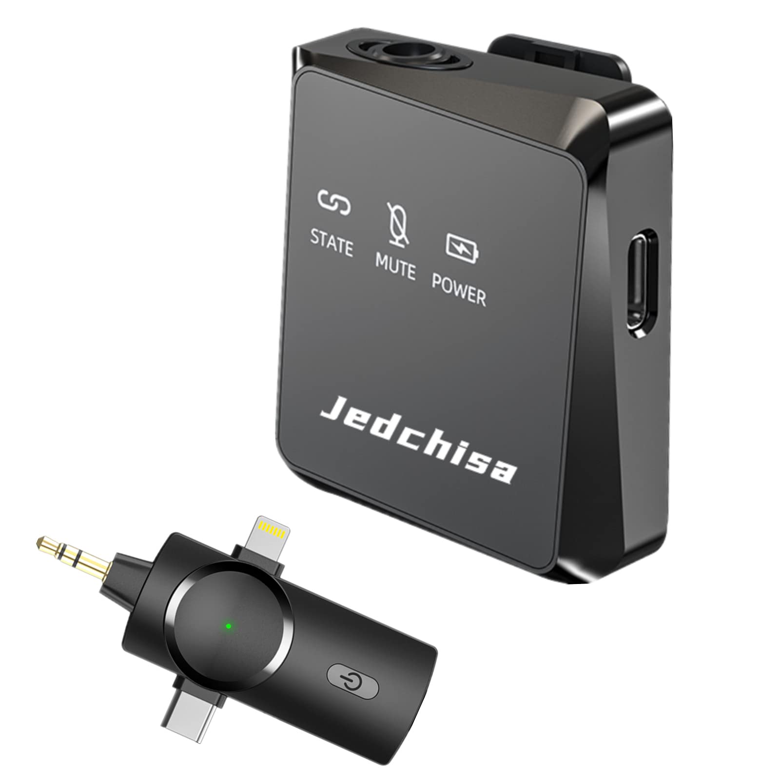 Jedchisa Wireless Lavalier Microphone for iPhone iPad Android PC Camera,26H Battery Life,3-in-1 Podcast Microphone Streaming Equipment,Mini Lapel Mic for Video Recording (1Pcs Mic)