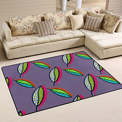 Grand tapis de sol 160x121 velours vert corail feuilles d'automne
