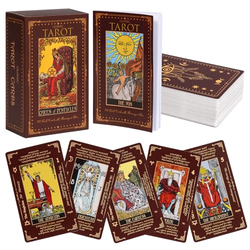 Image of MAKABEE Tarot Card Game, 78 Pieces Tarot Deck, Classic Tarot Cards for Beginners and Experts with Guide Book, Mindfulness and Self-Discovery Tool, Spiritual Gift for All Skill Levels, Red