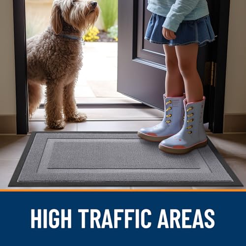 Image of OLANLY Front Door Mat Indoor Outdoor Entrance, Waterproof All-Season, All-Weather Doormat, Sturdy Natural Rubber, Low Profile, Easy Clean Patio Porch Entryway Mat, 29.5x17, Classic Gray