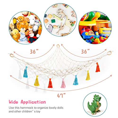 Licklip Corner Stuffed Animal Hammock With Led Light, Boho Macrame Toy Hammock With Colorful Tassels, Corner Plush Toy Net Holder, Hanging Net Storage Organizer For Nursery Play Room Bedroom Small #TOP3