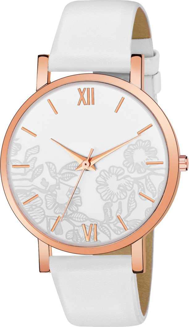 Herita Enterprise Analog Leather Strap with White Dial Casual Women Watch - R-FLW White