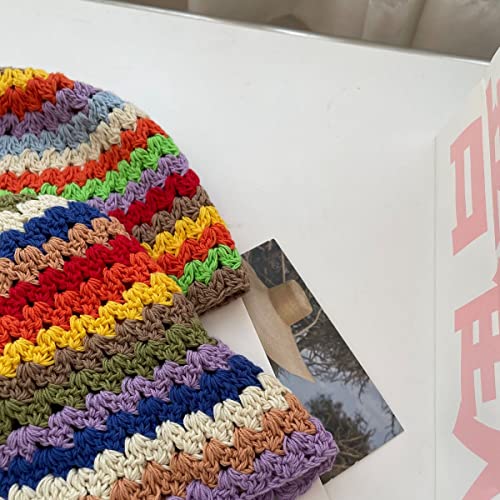 Women Knitted Beanies Cap Boho Knitting Bucket Hats Handmade Cloche Crochet Hats Fishing Hat Striped Floral Checkerboard #TOP5