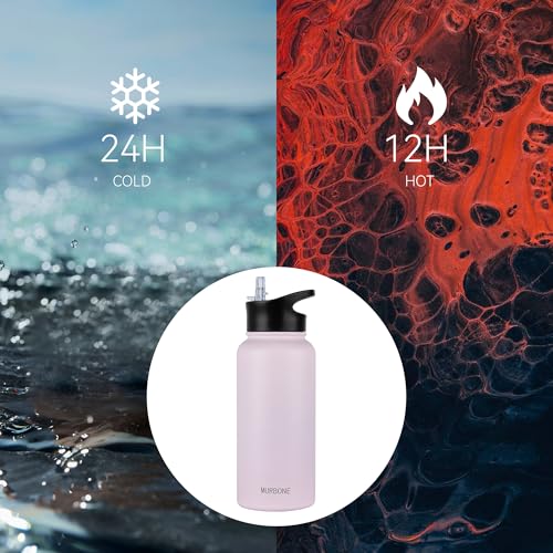 MURBONE Insulated Water Bottle, 1L Stainless Steel Drink Flask with Straw, BPA Free - Image 2