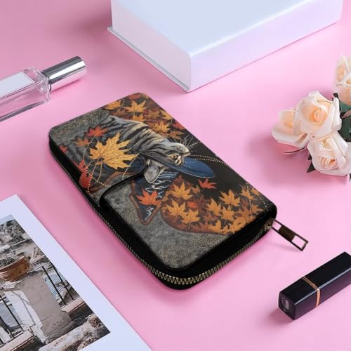 Image of COEQINE Ladies Wallets Pink Leopard Heart Black Printed Leather Phone Long Clutch Purses Check Coin Change Holder