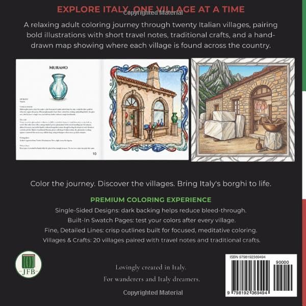 Timeless Villages of Italy: An Adult Coloring Book of Twenty Italian Villages and the Traditional Crafts That Made Each One Famous, from Burano's Lace to Castelmezzano's Cliffs (The Italy Collection) image 3