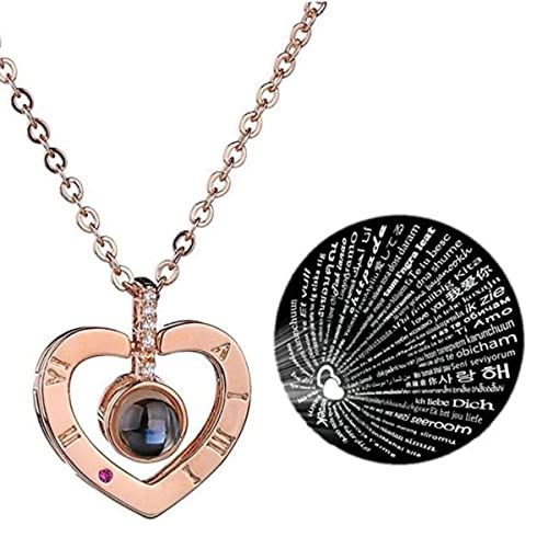 Colar de Coração eu te amo 100 Idiomas Rose Gold