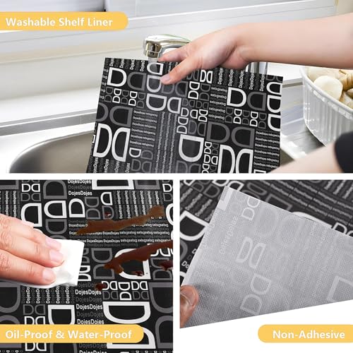 Image of Kuber Industries Pack of 3 Waterproof & Durable 10 Meters Kitchen Mats for Shelf Liner Roll | Wipeable Fridge Sheets for Shelves Cabinet Drawer | D Print - Black