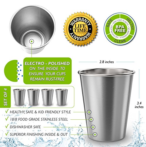 Stainless Steel Kids Cups 8 oz - Stainless Steel Small Children Cups for Home & Outdoor Activities, BPA Free Unbreakable Premium Stackable Metal Drinking Glasses (4-Pack)
