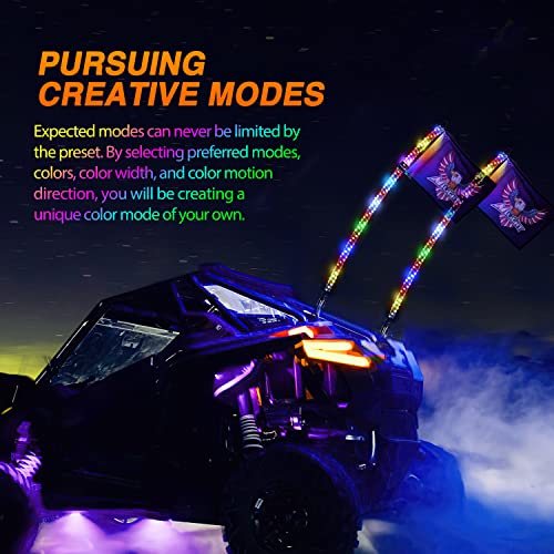 Image of Nilight 2PCS 3FT RGB LED Whip Light, Remote App Control w /DIY Chasing Patterns Stop Turn Reverse Lighting Modes Safety Lighted Antenna for ATV UTV Polaris RZR Can-am Dune Buggy Jeep