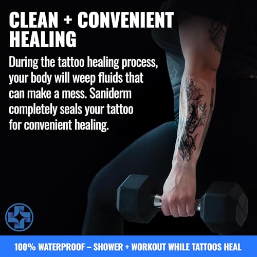 Image of Saniderm - Original Tattoo Aftercare Bandage Roll - 10.2 in x 8 yd Roll | Contains Waterproof, Sterile, Latex-Free Tattoo Film, Gloss Finish and Medical-Grade Aftercare Wrap for Fresh Ink Protection.