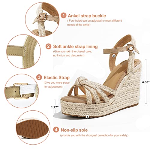 Mikarka XLX0434_APRICOT_39 Sandals For Women, Platform Ankle Strap Womens Sandals Open Toe Espadrille Wedge Sandals thumb #3