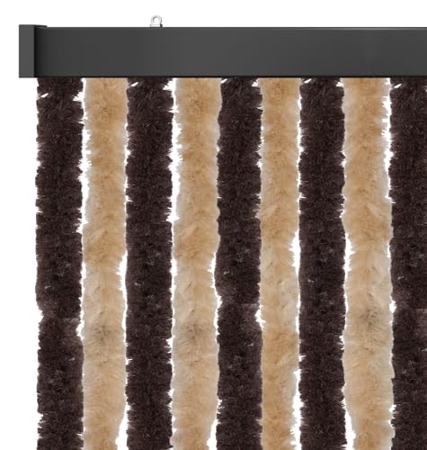 Arsvita Insektenschutzvorhang 56x185 cm (Breite x Länge) Flauschvorhang in Beige & Braun für Wohnmobil, Wohnwagen, schmale Türen, Fadengardine Ø4cm