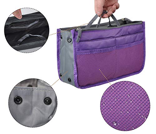 Vercord Purse Organizer Insert for Handbags Bag Organizers Inside Tote Pocketbook Women Nurse Nylon 13 Pockets Purple Large