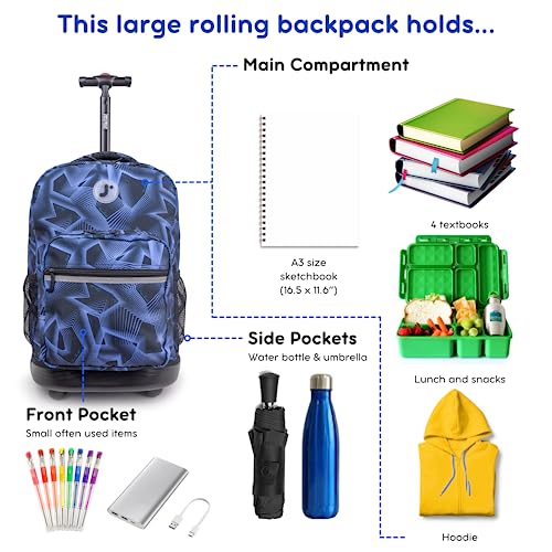 Image of J World Sunrise Kids Rolling Backpack with Wheels for Girls Boys, Roller Bookbag for School, 18 x 13 x 9 Inches, Disco