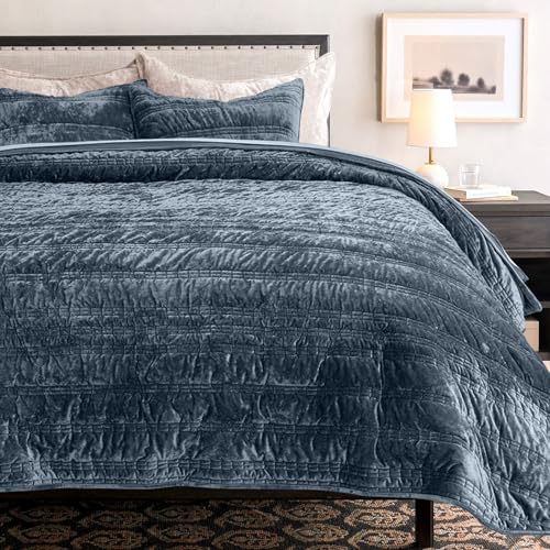 Evergrace Luxury Ruched Velvet Quilt King Size, Ultra Soft Bedspread Coverlet Set thumb #1