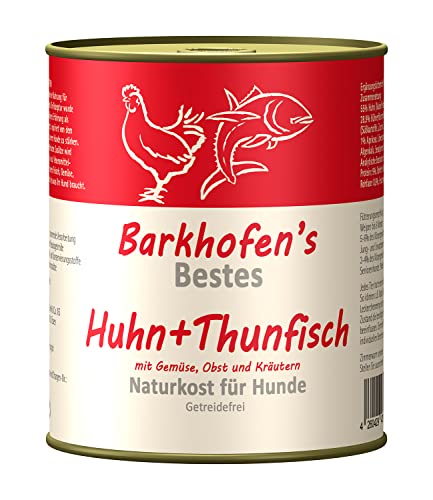 Barkhofen Tiernahrung Nassfutter für Ihren Hund 6X 800g – Hundefutter nass & getreidefrei mit Huhn + Thunfisch – Hunde Futter in Dosen ohne Getreide