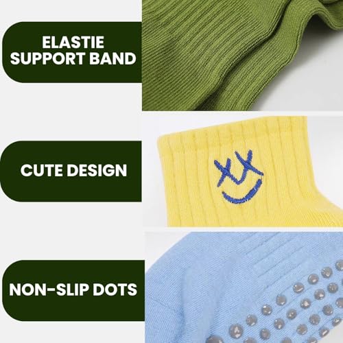Image of Soxbang 3 /6 Pairs Cute Pilates Socks with Grips,Yoga Socks Barre Sock Non Slip Grip Embroidery for Barre Ballet Workout