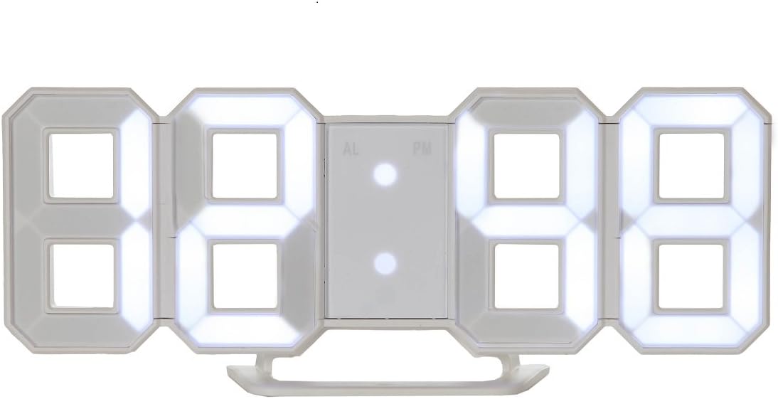 Lily's Home Minimalist LED Clock with 3 Adjustable Brightness Levels and AC/DC Power Adapter - Digital LED Desk Clock | Wall Clock | Alarm Clock - White