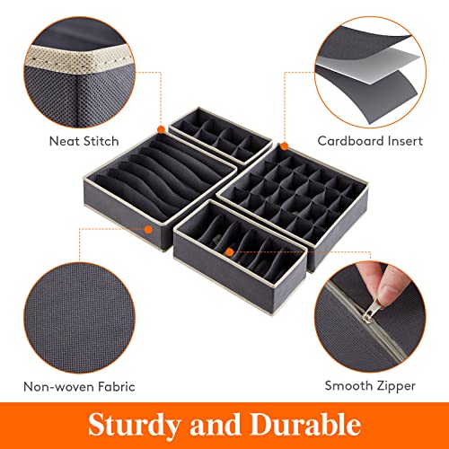Lifewit Drawer Underwear Organizer Divider 4 Pieces Fabric Foldable Dresser Storage Basket Organizers And Storage Bins For Storing Bra, Lingerie, Undies, Grey #TOP5