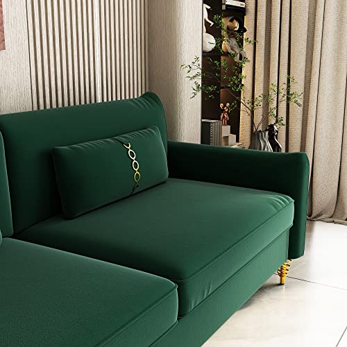 Morhome 82" Velvet Upholstered 3 Seater Flared Arms And Removable Cushions, Mid-Century Modern Sofa Couch With Solid Wood Frame And Gold Legs For Living Room, Green #TOP5
