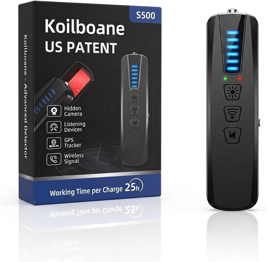 Koilboane Hidden Camera Detector,AI Anti-Spy Camera Finder, RF Signal & WiFi Scanner, Hidden Devices Detector for GPS Trackers, Portable Signal Scanner for Hotels, Car, Office, Travel (Black)