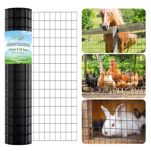 Thealyn Garden Wire Mesh 4FT x 50FT(1.21M x 15.2M) for USE 5 FT Fence Post, 5cm x 7.5cm Holes, Hot-Dipped Mesh Fencing, 2mm PVC Coated Welded Wire Fence Welded Cage Poultry Netting for Garden, Coops