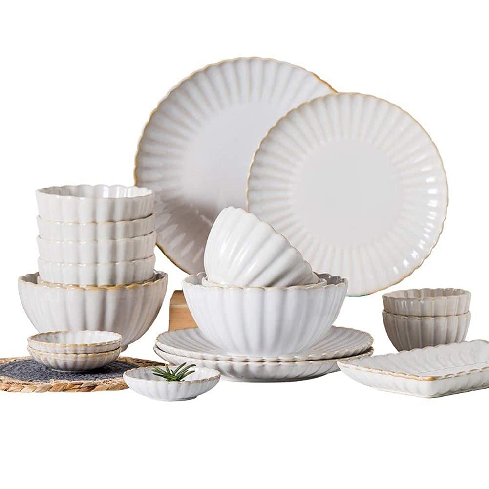 Conjunto de vajillas de cerámica, Conjunto de tazón y Platos, adecuados para 6 Personas. Crisantemo Colorido vajilla Retro, Placa de Sopa de Porcelana Fina Que Sirve Conjunto de 36 Piezas