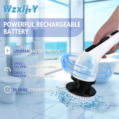 Image of 2025Upgraded Electric Spin Scrubber, IPX7 Bathroom Scrubber with 9 Replaceable Brush Heads & Retractable Handle, 2-Speed Adjustable Spin Scrubber for Bathroom, Bathtub, Kitchen, Tile Floors