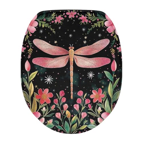 Bivxisrvo Dragonfly Toilet Seat Covers for Bathroom Polyester Fabric Toilet Seat Lid Cover Soft, Dustproof Comfortable Tank Protector Cover Fits Most Toilet Cover Seat
