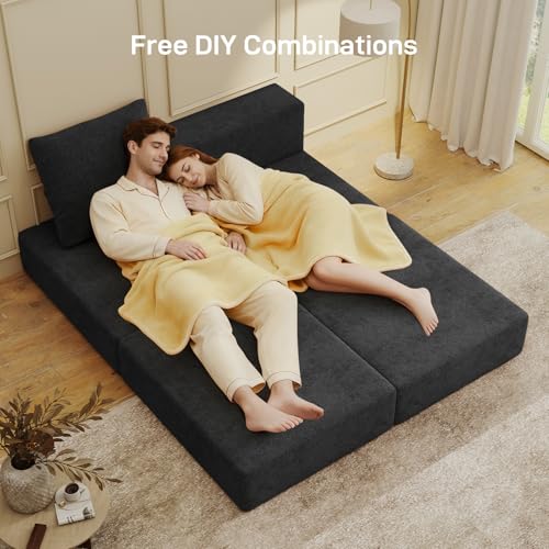 Image of Living&Giving Cloud Sectional Couch for Living Room, Modular Boneless Couch with 1 Ottoman, Middle-seat Can Be Combined with Modular Sofa, Customizable Layout for Any Space, Black