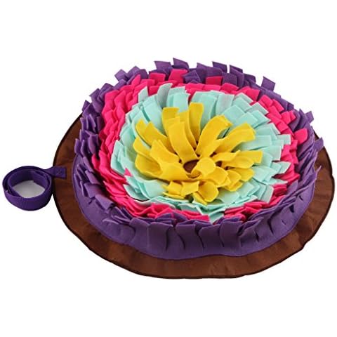 IFOYO Pet Snuffle Mat, Dog Feeding Mat Small Dog Training Pad Pet Nose Work Blanket Non Slip Pet Activity Mat for Foraging Skill, Stress Release, (B Flower, Diameter: 17.7in / 45cm) Cover