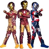 [SCLYX] ハロウィンコスチューム キッズコスチューム 男の子 カッコいい マッチョ 戦っている感 筋肉隆々 マスク付 お面付 ハロウィンコスプレ イベント仮装 クリスマスコスプレ 学園祭り仮装 幼稚園＃21220 (レッドアイアンマン, 身長110-120cm)