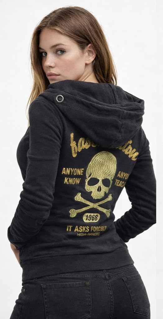 Women's Y2K Gothic Skull Zip Up Hoodie Punk Emo Graphic Sweatshirt Grunge Jacket