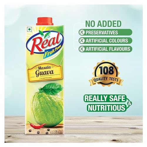Image of DABUR Real Masala Guava Fruit Juice-1 Liter (Pack Of 4) | No Added Preservatives, No Artificial Colours & Flavours | Guavas Daily Dose Of Fruit Nutrition | Tasty, Refreshing & Energizing Fruit Drink
