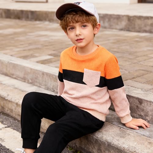 Image of Kid Toddler Boy Clothes Color Block Sweatshirt and Casual Pants 2Pcs Boys Fall Winter Outfits 1-5T