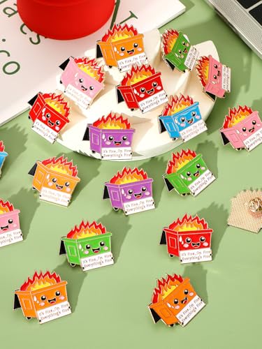 Image of JUNEBRUSHS 28pcs Positive Enamel Dumpster Fire Brooch Pins Inspirational Lapel Pins for Coworker Appreciation Gifts Party Supplies Clothes Decor Accessories（7colors）