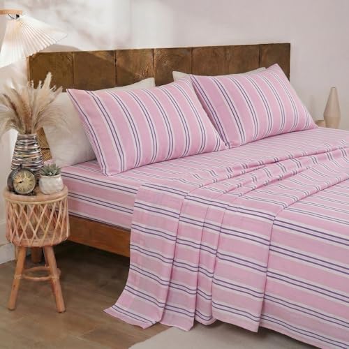 Image of Merryword 100% Cotton Sheet Set Queen Size, Purple Stripes Bedding, Soft Breathable Percale Weave, Modern Minimalist, Luxury Linen Like, Deep Pocket Fitted Sheet 17.5 inch