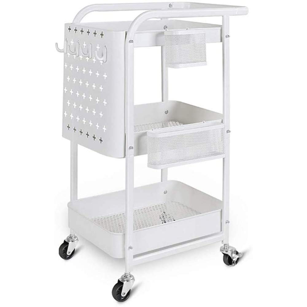 Buy 3Tier Metal Rolling Utility Cart with Handles and Peg Board Hooks