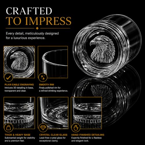 Image of Melbify Eagle Whiskey Glass | 300 ml | Set of 6 | Animal Whiskey Glasses | Old Fashioned | Premium | | Heavy | Round Whisky Glass with Thick Bottom