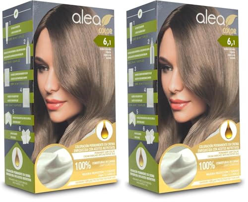 ALEA - Tinte Pelo Mujer - Alea Color - Nº 6.1 K - Color Rubio Oscuro Ceniza - Coloración Permanente en Crema - con Aceite de Argán y Macadamia - Cobertura de Canas - Máxima Protección y Cuidado