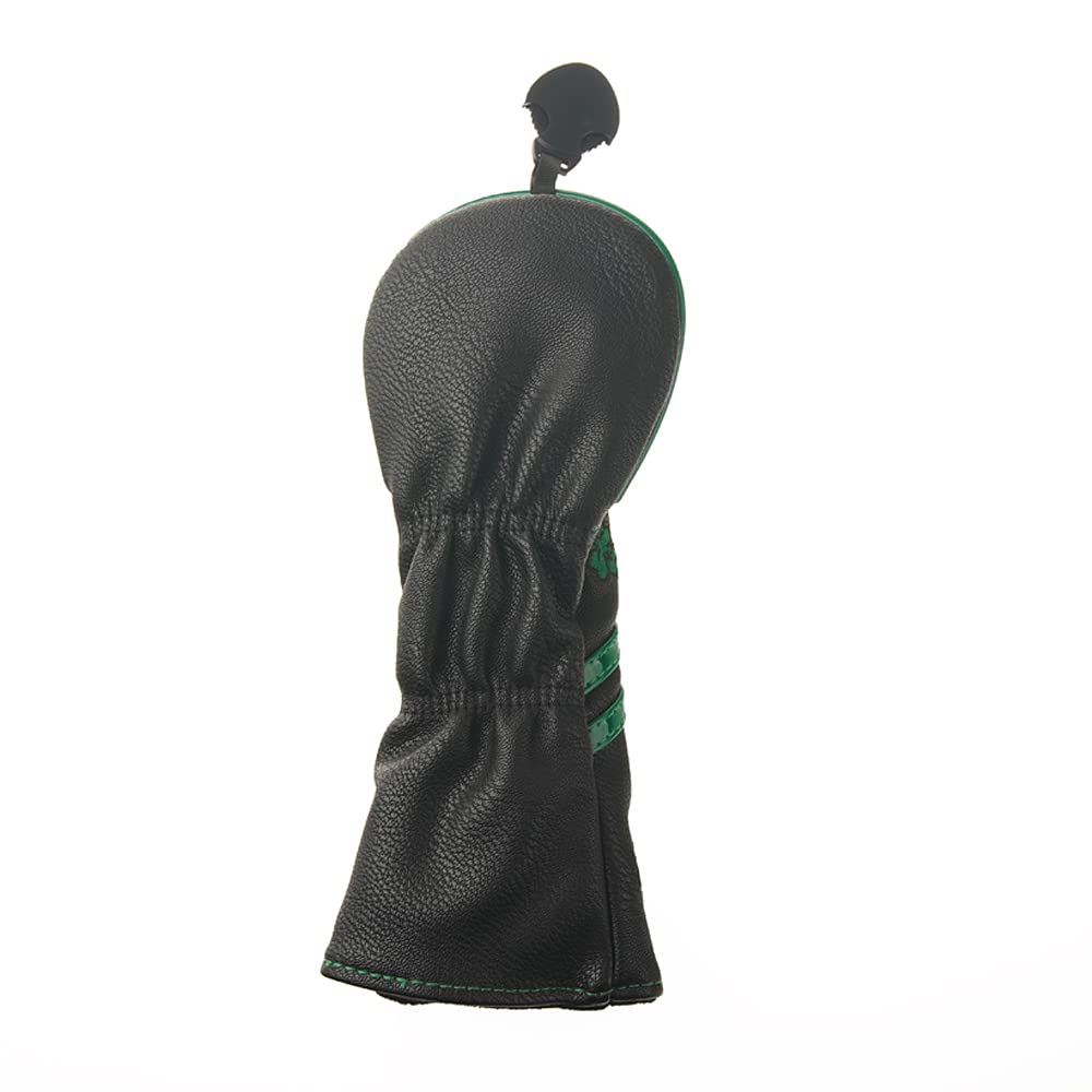 GOOACTION Golf Club Hybrid Schlägerhaube mit grünem Glücksklee Kreative Stickerei Muster Kunstleder Schwarz Golf Schläger (Austauschbarer Tag 2.3.4.5.7.X)