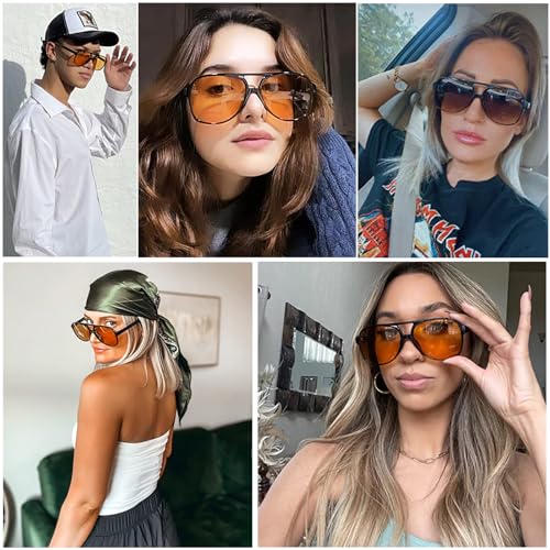 Long Keeper Retro 70s Polarised Pilot Sunglasses for Women Men Oversized Double Bridge Aviation Sunglasses Large Frame Vintage Shades UV400 Protection (Black Leopard Frame Gradient Brown Lens) - Image 4