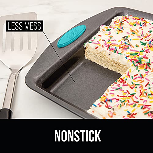 Gorilla Grip Non Stick Jelly Roll Baking Pans, Thick Warp Proof, 3 Piece, Durable Silicone Handles, Kitchen Oven Pan Bakeware Set, Cooking, Roasting Sets, Easy Clean, Set of 3, Turquoise